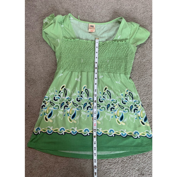 Faded Glory Womens Green Floral Top Sz Sm Short Sleeve Smocked Babydoll Peasant - Picture 8 of 13